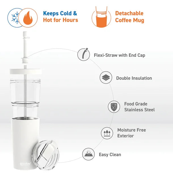 ASOBU® Marina See-Through Triton™ Tumbler with Flexible Straw (White)
