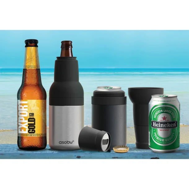 ASOBU® Frosty Beer 2 Go Vacuum-Insulated Stainless Steel Can and Bottle Holder (Black)