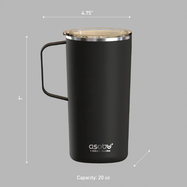 ASOBU® 20-Oz. Double-Wall-Insulated Stainless Steel Tower Coffee Mug with Ceramic Coating (Black)