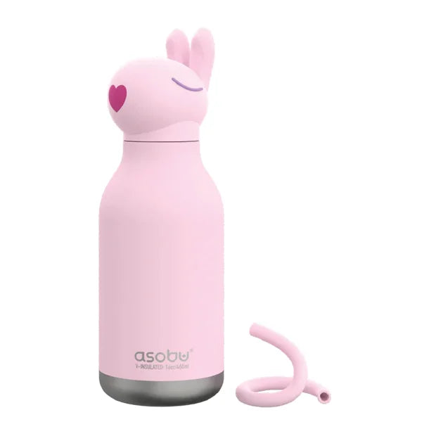 ASOBU® 16-Oz. Bestie Bottle Insulated Stainless Steel Water Bottle with Reusable Flexi Straw (Bunny)