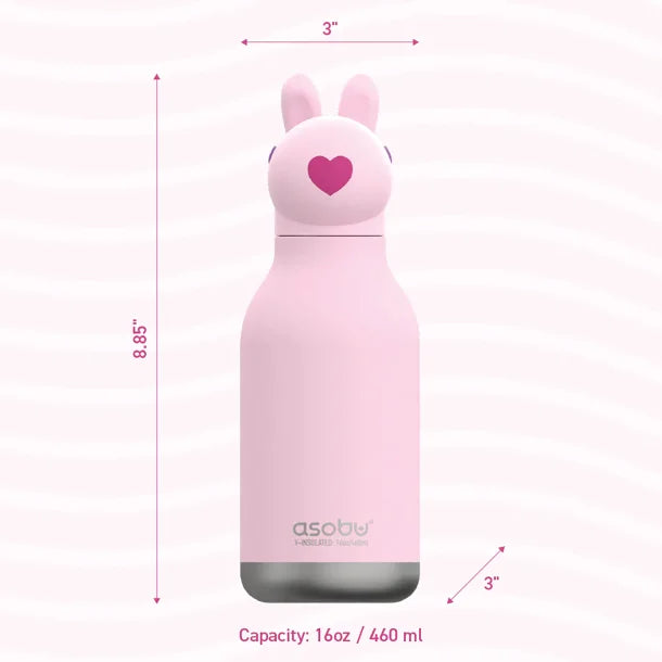 ASOBU® 16-Oz. Bestie Bottle Insulated Stainless Steel Water Bottle with Reusable Flexi Straw (Bunny)