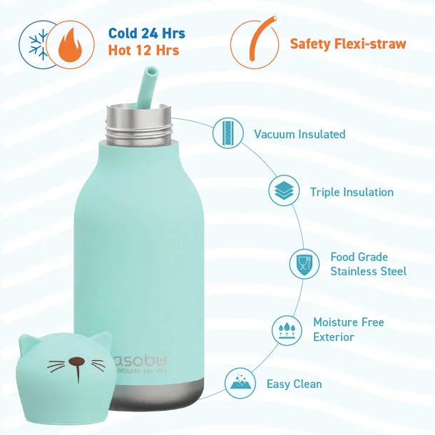 ASOBU® 16-Oz. Bestie Bottle Insulated Stainless Steel Water Bottle with Reusable Flexi Straw (Kitty)