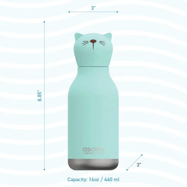 ASOBU® 16-Oz. Bestie Bottle Insulated Stainless Steel Water Bottle with Reusable Flexi Straw (Kitty)