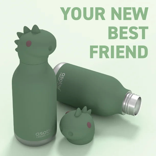 ASOBU® 16-Oz. Bestie Bottle Insulated Stainless Steel Water Bottle with Reusable Flexi Straw (Dinosaur)