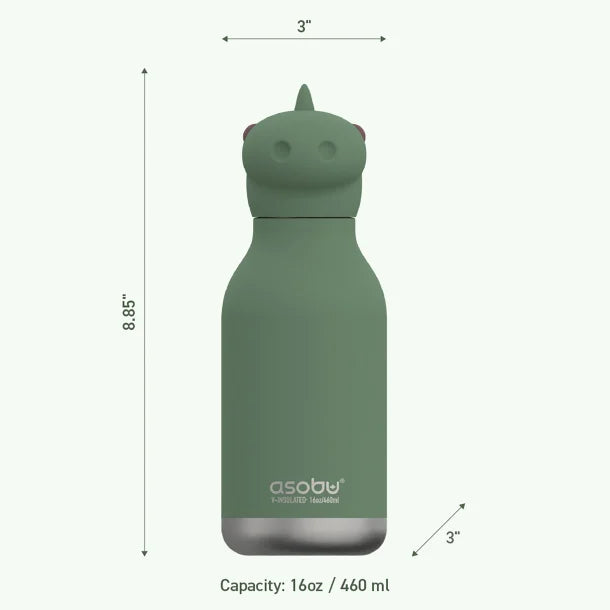 ASOBU® 16-Oz. Bestie Bottle Insulated Stainless Steel Water Bottle with Reusable Flexi Straw (Dinosaur)