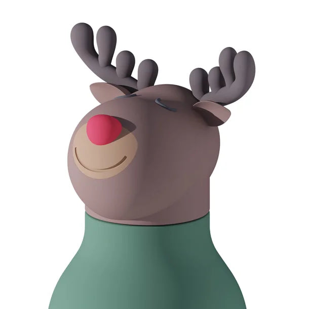 ASOBU® 16-Oz. Bestie Bottle Insulated Stainless Steel Water Bottle with Reusable Flexi Straw (Reindeer)