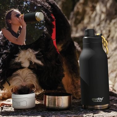 ASOBU® Buddy 32-Oz. 3-in-1 Water Bottle with Removable Dog Bowl and Food Compartment (Black)