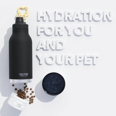 ASOBU® Buddy 32-Oz. 3-in-1 Water Bottle with Removable Dog Bowl and Food Compartment (Black)