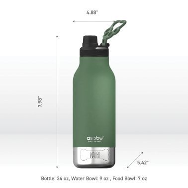 ASOBU® Buddy 32-Oz. 3-in-1 Water Bottle with Removable Dog Bowl and Food Compartment (Basil Green)