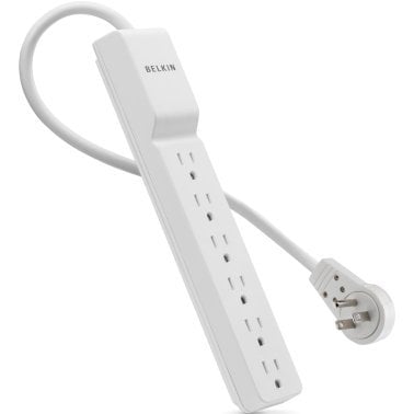Belkin® Home/Office Surge Protector Power Strip, 6 Outlets, 8-Ft. Cord with Rotating Plug, BE106000-08R