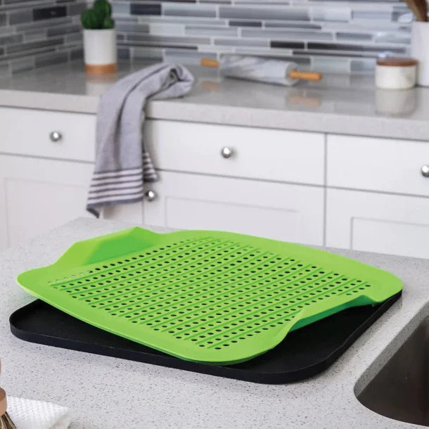 Better Houseware 2-Piece Silicone Drying Mat (Black/Green)