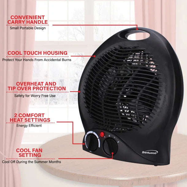 Brentwood® Kool Zone 1,500-Watt-Max Portable Electric Space Heater and Fan, Black