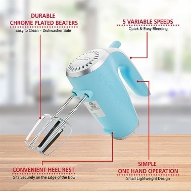 Brentwood® Lightweight 5-Speed 150-Watt Electric Hand Mixer (Blue)