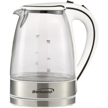 Brentwood® 1,100-Watt 1.8-Qt. 7-Cup Cordless Tempered-Glass Electric Kettle with Auto Shut-off (White)