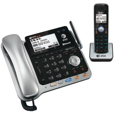 AT&T® DECT 6.0 2-Line 2-Handset Connect to Cell™ Corded Cordless Bluetooth® Phone System with Digital Answering System and Caller ID, Silver and Black