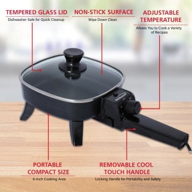 Brentwood® 6-In. 600-Watt Nonstick Electric Skillet with Glass Lid