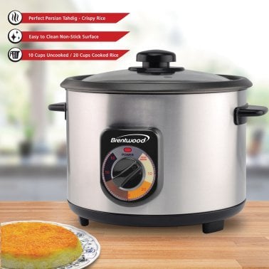 Brentwood® 10-Cup Uncooked/20-Cup Cooked 700-Watt Stainless Steel Crunchy Persian Rice Cooker with Lid