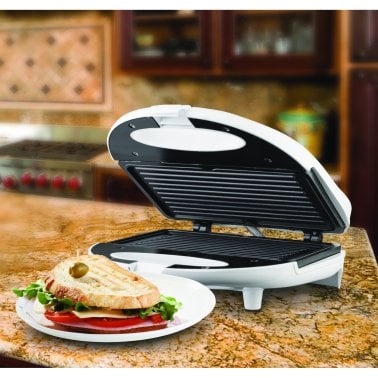 Brentwood® Nonstick Panini Press & Sandwich Maker (White)