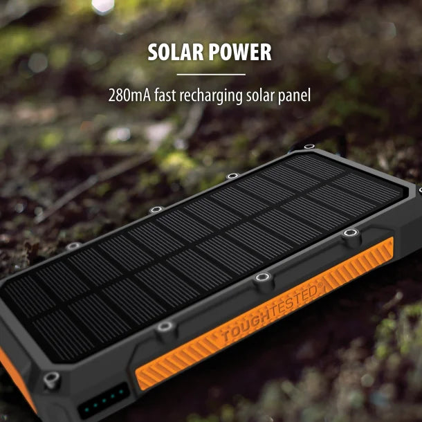 ToughTested® ROC16 16,000 mAh Solar Charger and Wireless Portable Power Bank with Flashlight