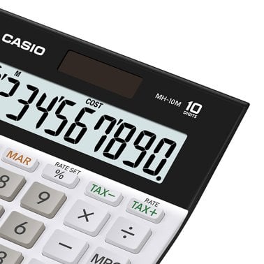 CASIO® MH-10M Wide-Display Portable Desktop Calculator, 10 Digit, Solar Power, White