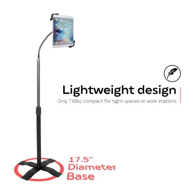 CTA Digital® Height-Adjustable Gooseneck Floor Stand for 7-In. to 13-In. Tablets