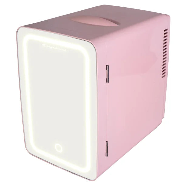 Frigidaire® .35 Cubic-Foot 10-Liter 15-Can Mini Portable Personal Fridge with Lighted Mirror Door (Pink)