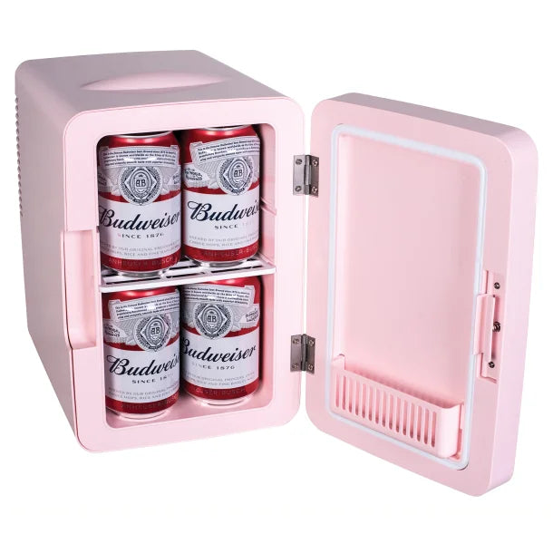 Frigidaire® .35 Cubic-Foot 10-Liter 15-Can Mini Portable Personal Fridge with Lighted Mirror Door (Pink)