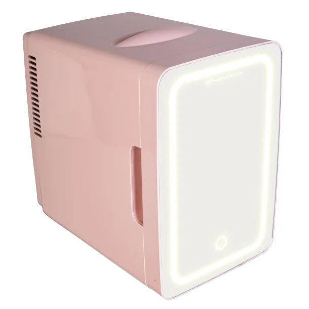 Frigidaire® .35 Cubic-Foot 10-Liter 15-Can Mini Portable Personal Fridge with Lighted Mirror Door (Pink)