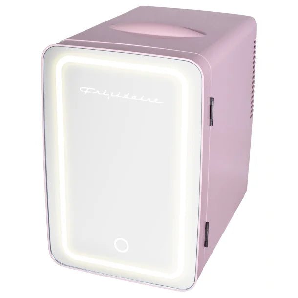 Frigidaire® .35 Cubic-Foot 10-Liter 15-Can Mini Portable Personal Fridge with Lighted Mirror Door (Pink)