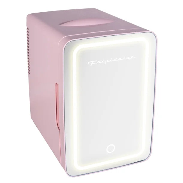 Frigidaire® .35 Cubic-Foot 10-Liter 15-Can Mini Portable Personal Fridge with Lighted Mirror Door (Pink)