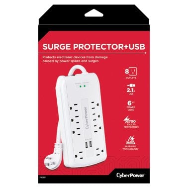 CyberPower® P806U Home Office Surge-Protector 8-Outlet Power Strip with 2 USB Ports, 6-Foot Cord