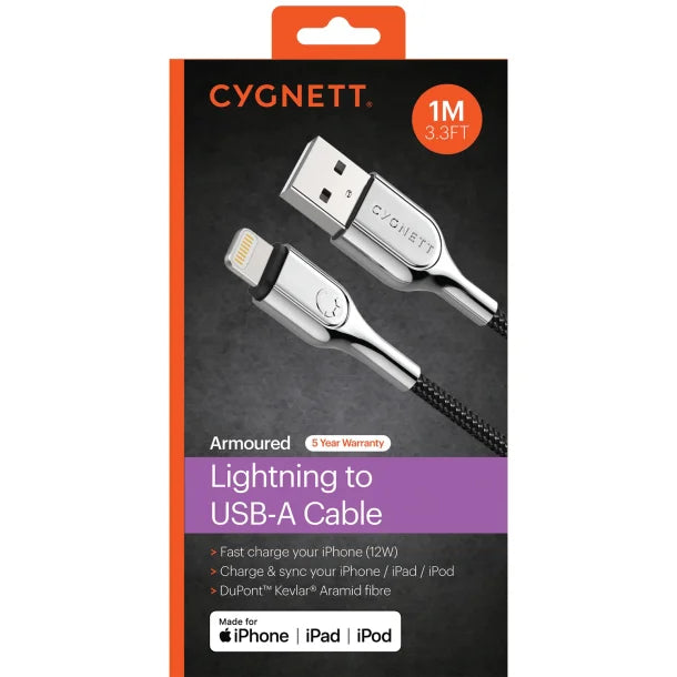 Cygnett® Armored Lightning® to USB-A Charge and Sync Cable (3.28 Ft.; Black)