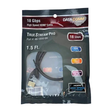 DataComm Electronics PrimePass Certified 18-Gbps High-Speed HDMI® Cable with Ethernet (1.5 Ft.)