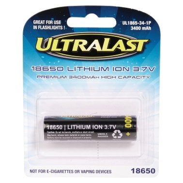 Ultralast® 3,400 mAh 18650 Retail Blister-Carded Batteries (1 Pack)