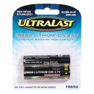 Ultralast® 3,400 mAh 18650 Retail Blister-Carded Batteries (2 Pack)