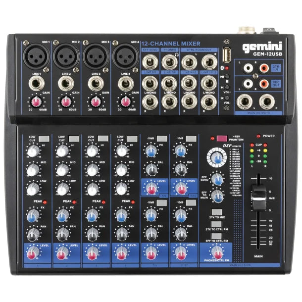 Gemini® GEM-12USB Compact Analog Bluetooth® Mixer, 12 Channels