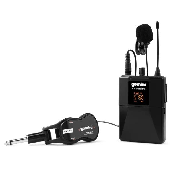 Gemini® GMU-HSL100 UHF Single-Channel Wireless Microphone System with Headset Microphone and Lavalier Microphone