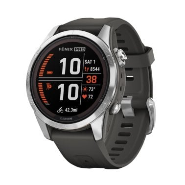 Garmin® fēnix® 7S Pro Solar Edition Smartwatch, Silver Bezel with Graphite Band