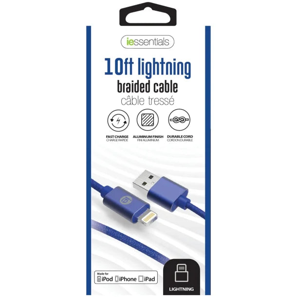 iEssentials® Charge and Sync Braided Lightning® to USB Cable (120 In.; Blue)