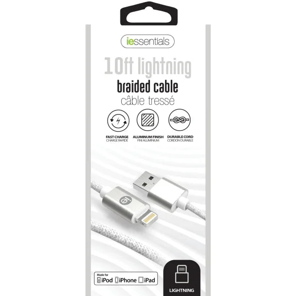 iEssentials® Charge and Sync Braided Lightning® to USB Cable (120 In.; White)