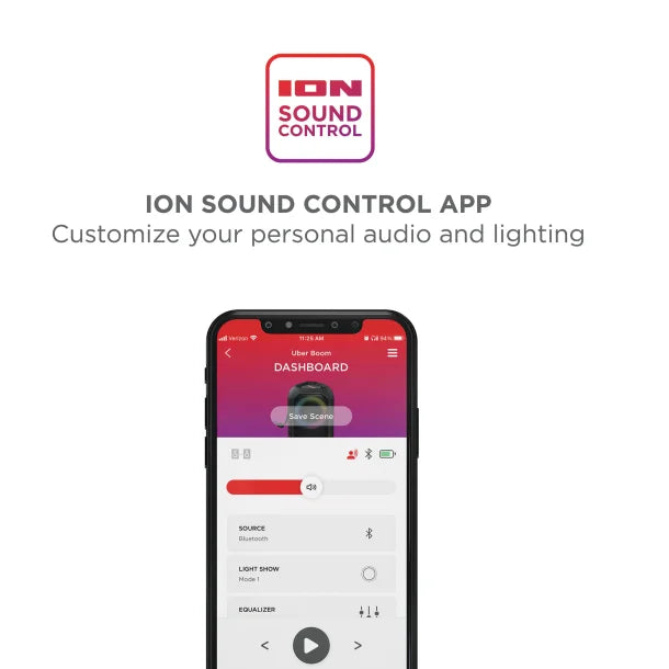 ION® Uber™ Boom Portable Bluetooth® Speaker with Speakerphone, Lights, and Stereo-Link™