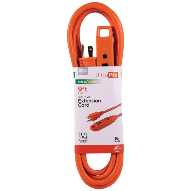 GE® UltraPro® Outdoor Extension Cord, 3 Outlets, 9-Ft. Cord, Orange, 51927