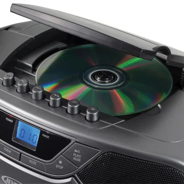 JENSEN® CD-590 1-Watt Portable Stereo CD and Cassette Player/Recorder with AM/FM Radio and Bluetooth® (Gray)