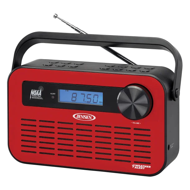 JENSEN® Portable Digital AM/FM Weather Radio with Weather Alert and 2-Way Charging, Red, JEP-250