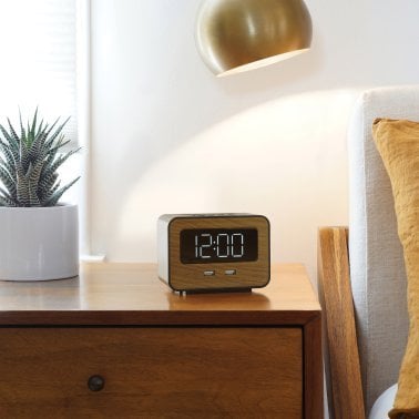 Lumoday™ Dual USB Alarm Clock (Black/Wood)