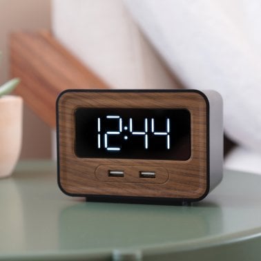 Lumoday™ Dual USB Alarm Clock (Black/Wood)