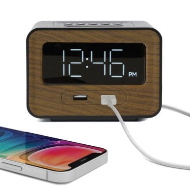 Lumoday™ Dual USB Alarm Clock (Black/Wood)