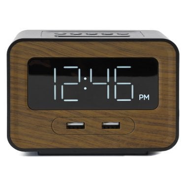 Lumoday™ Dual USB Alarm Clock (Black/Wood)