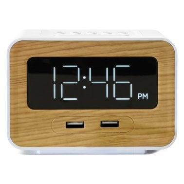 Lumoday™ Dual USB Alarm Clock (White/Wood)