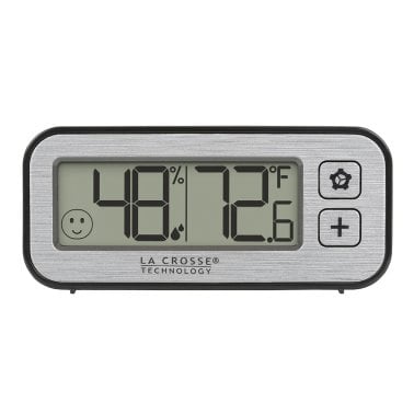 La Crosse Technology® Battery-Powered Mini Digital Alarm Clock with Comfort Meter, Indoor Temperature, and Humidity